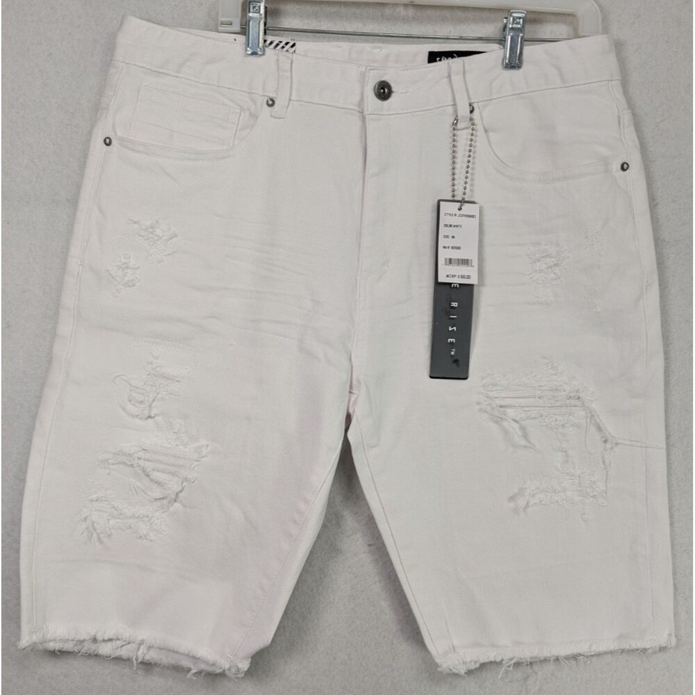 Smoke Rise - Distressed White Denim Shorts With Pockets - Size 36